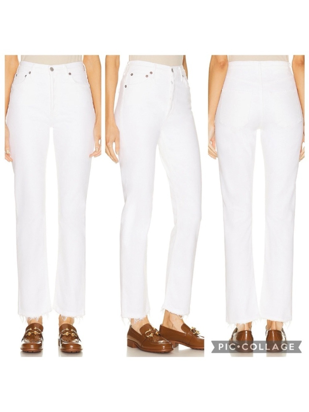 AGOLDE Riley Long Sour Cream Button-Fly White Denim Jeans Fray Hem - Sz 30